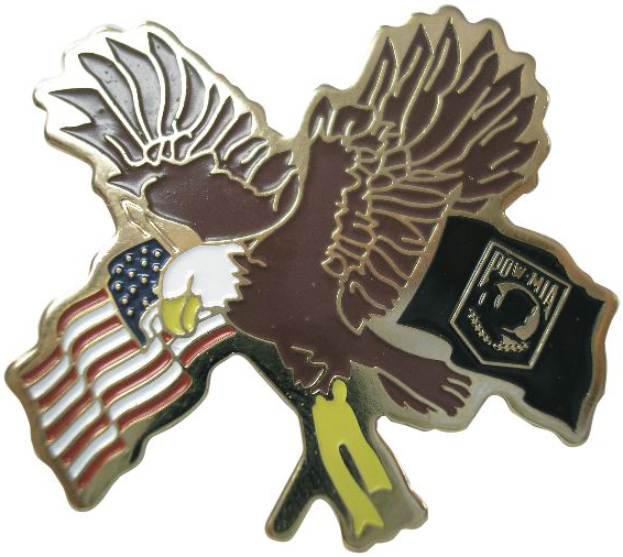 Eagle with American Flag and Pow-Mia Flag Lapel Pin