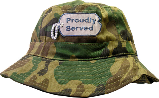 Camouflage Proudly Served Dog Tag Bucket Hat